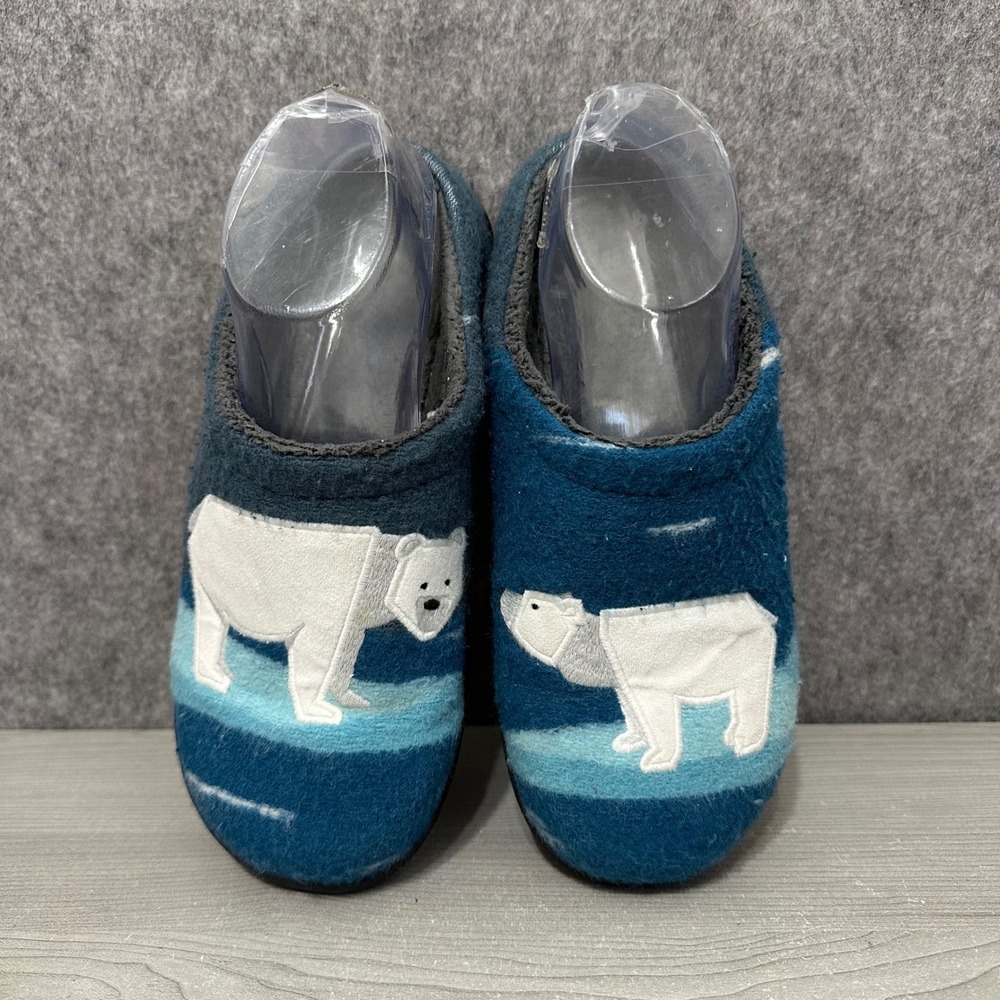 LL Bean Slippers Womens 7‎ Blue Polar Bear Daybreak Scuffs Wool Clogs 305194